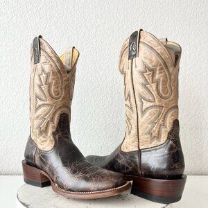 Rod Patrick Mens Cowboy Boots 9.5AA Antique Mocha Bison Brown Western Blunt Toe